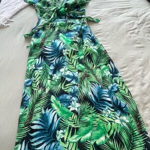 Tropical Green and Blue Maxi Skirt Set
